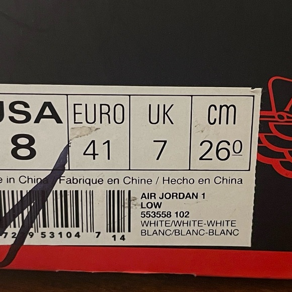 Air Jordan 1 Retro Low 'Triple White' 553558-102 Men's Size 8 - Picture 7 of 7